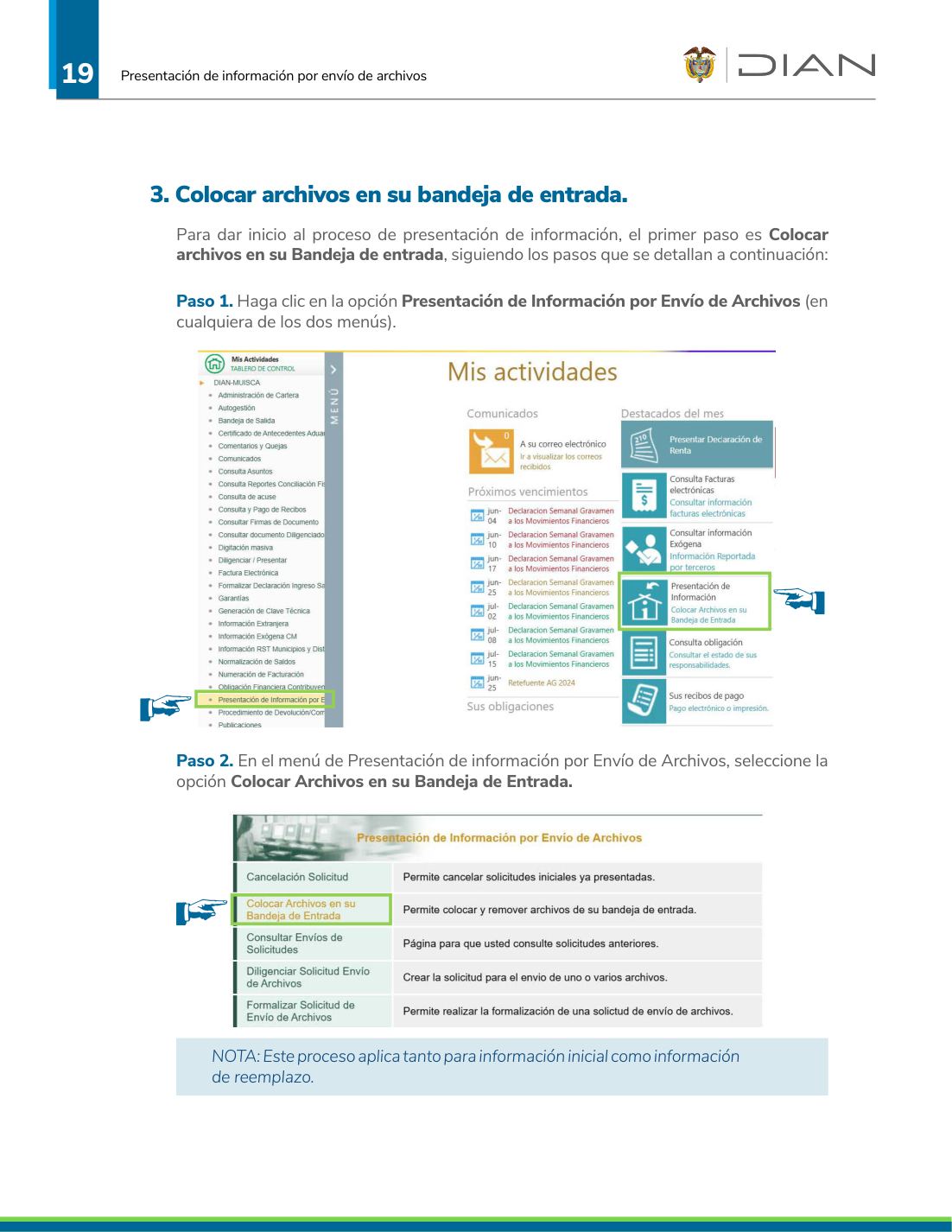Men&uacute; principal del servicio de Presentaci&oacute;n de Informaci&oacute;n