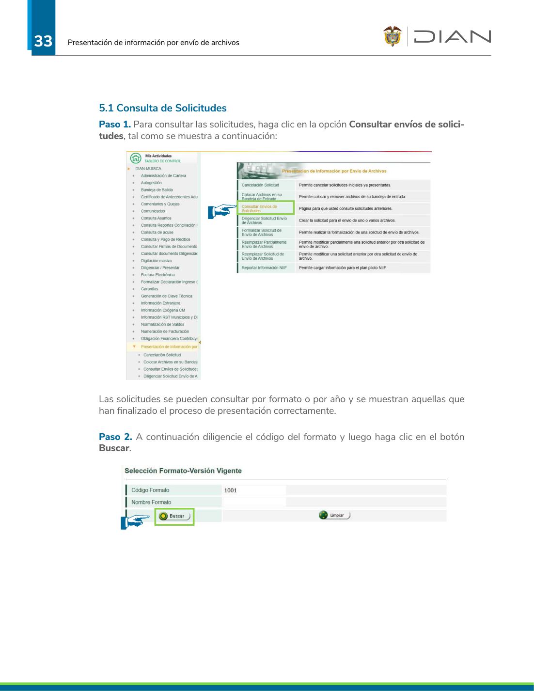 Buscar solicitudes por formato